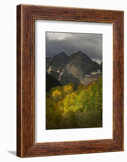 Colorado, Maroon Bells State Park. Storm over Maroon Bells Peaks-Don Grall-Framed Photographic Print