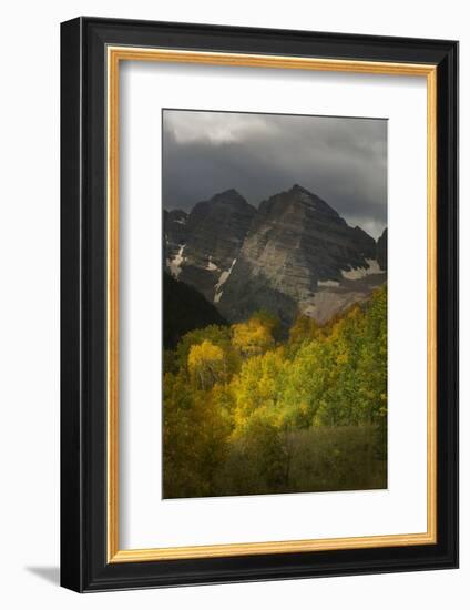 Colorado, Maroon Bells State Park. Storm over Maroon Bells Peaks-Don Grall-Framed Photographic Print