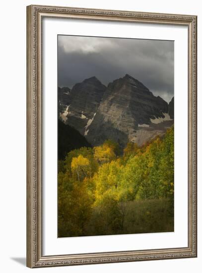 Colorado, Maroon Bells State Park. Storm over Maroon Bells Peaks-Don Grall-Framed Photographic Print