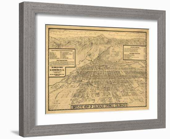 Colorado - Panoramic Map of Colorado Springs No. 3-Lantern Press-Framed Art Print