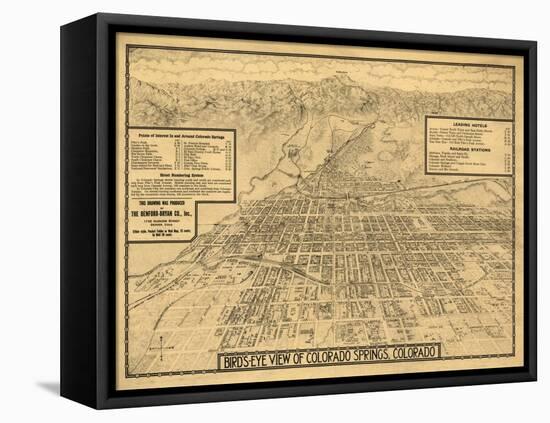 Colorado - Panoramic Map of Colorado Springs No. 3-Lantern Press-Framed Stretched Canvas