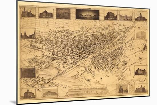 Colorado - Panoramic Map of Denver No. 1-Lantern Press-Mounted Art Print