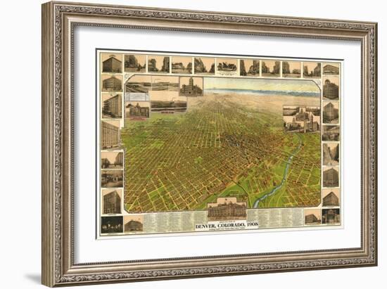 Colorado - Panoramic Map of Denver No. 5-Lantern Press-Framed Art Print