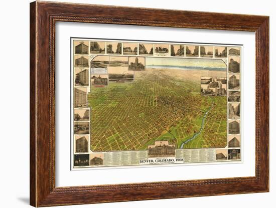 Colorado - Panoramic Map of Denver No. 5-Lantern Press-Framed Art Print