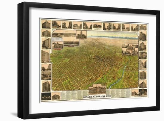 Colorado - Panoramic Map of Denver No. 5-Lantern Press-Framed Art Print