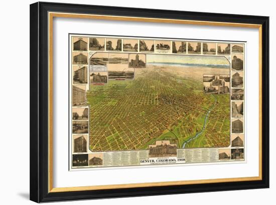 Colorado - Panoramic Map of Denver No. 5-Lantern Press-Framed Art Print