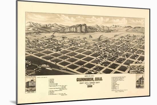 Colorado - Panoramic Map of Gunnison-Lantern Press-Mounted Art Print