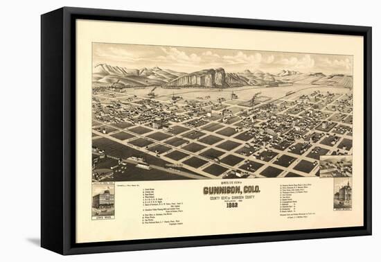 Colorado - Panoramic Map of Gunnison-Lantern Press-Framed Stretched Canvas