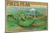 Colorado, Panoramic View of Pikes Peak and the Region, Map-Lantern Press-Mounted Art Print