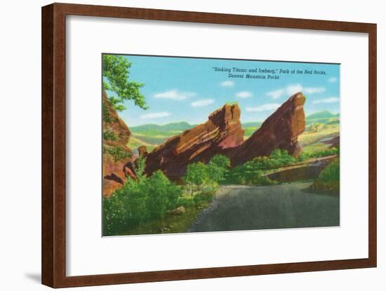 Colorado, Park of Red Rocks View of the Sinking Titanic and Iceberg, Denver Mt. Parks-Lantern Press-Framed Art Print