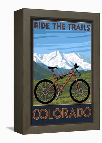 Colorado - Ride the Trails - Mountain Bike-Lantern Press-Framed Stretched Canvas