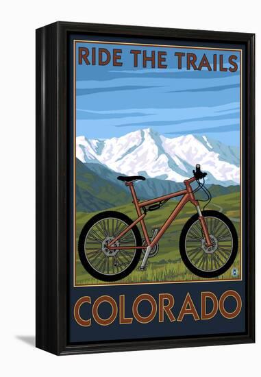 Colorado - Ride the Trails - Mountain Bike-Lantern Press-Framed Stretched Canvas