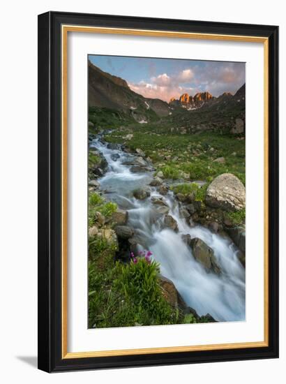 Colorado, Rocky Mountain Sunset in American Basin with Stream and Alpine Wildflowers-Judith Zimmerman-Framed Photographic Print