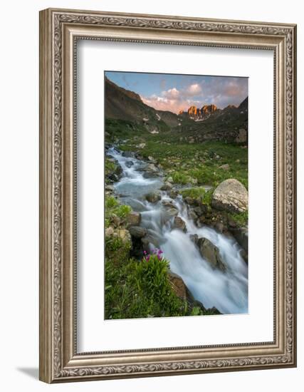 Colorado, Rocky Mountain Sunset in American Basin with Stream and Alpine Wildflowers-Judith Zimmerman-Framed Photographic Print