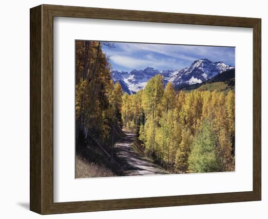 Colorado, Rocky Mountains, Dirt Road, Autumn Aspens in the Backcountry-Christopher Talbot Frank-Framed Photographic Print