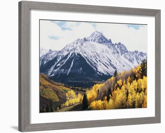 Colorado, San Juan Mts, Fall Colors of Aspens Below Mount Sneffels-Christopher Talbot Frank-Framed Photographic Print