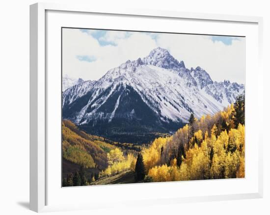Colorado, San Juan Mts, Fall Colors of Aspens Below Mount Sneffels-Christopher Talbot Frank-Framed Photographic Print