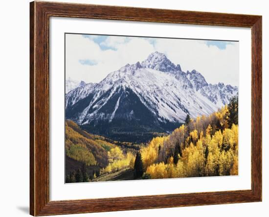 Colorado, San Juan Mts, Fall Colors of Aspens Below Mount Sneffels-Christopher Talbot Frank-Framed Photographic Print