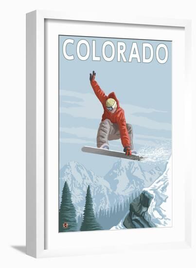 Colorado, Snowboarder Jumping-Lantern Press-Framed Premium Giclee Print