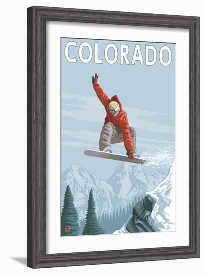 Colorado, Snowboarder Jumping-Lantern Press-Framed Art Print
