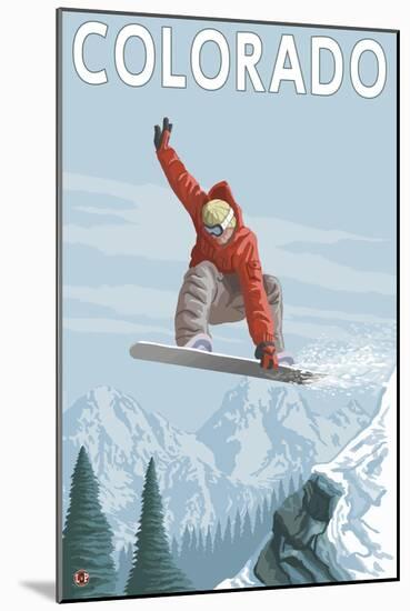 Colorado, Snowboarder Jumping-Lantern Press-Mounted Art Print