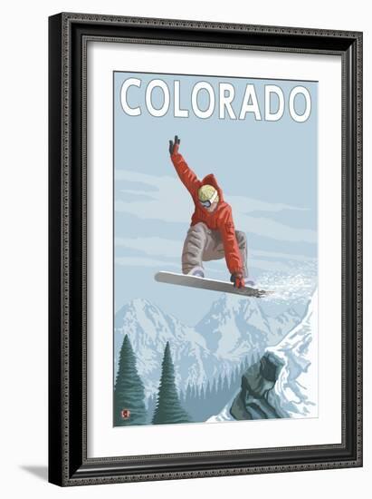 Colorado, Snowboarder Jumping-Lantern Press-Framed Art Print