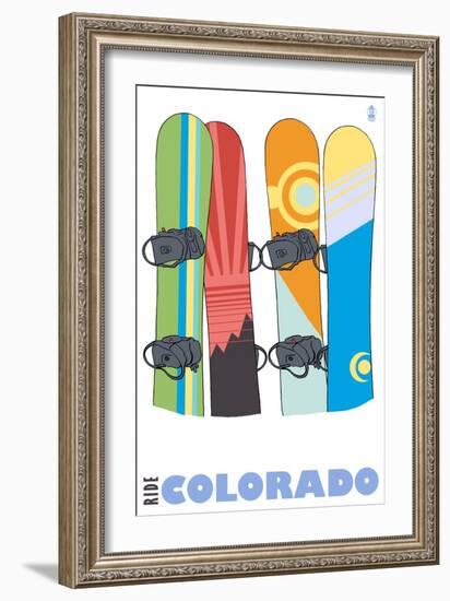 Colorado, Snowboards in the Snow-Lantern Press-Framed Premium Giclee Print