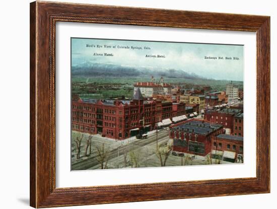 Colorado Springs, Colorado - Aerial View of Town, Alamo and Antlers Hotels-Lantern Press-Framed Art Print