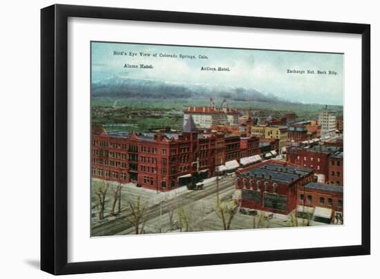 Colorado Springs, Colorado - Aerial View of Town, Alamo and Antlers Hotels-Lantern Press-Framed Art Print