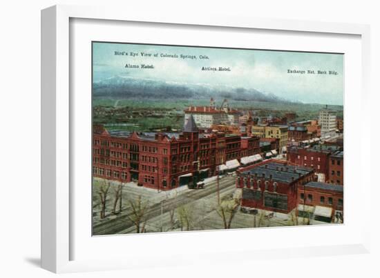 Colorado Springs, Colorado - Aerial View of Town, Alamo and Antlers Hotels-Lantern Press-Framed Art Print