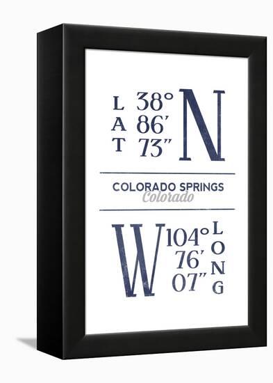 Colorado Springs, Colorado - Latitude and Longitude (Blue)-Lantern Press-Framed Stretched Canvas