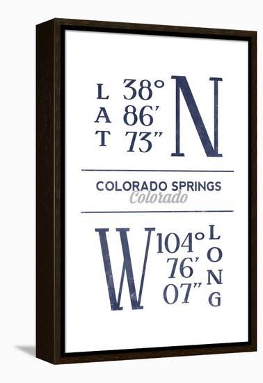 Colorado Springs, Colorado - Latitude and Longitude (Blue)-Lantern Press-Framed Stretched Canvas
