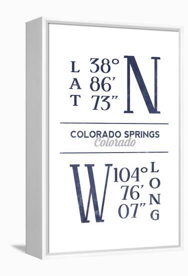 Colorado Springs, Colorado - Latitude and Longitude (Blue)-Lantern Press-Framed Stretched Canvas