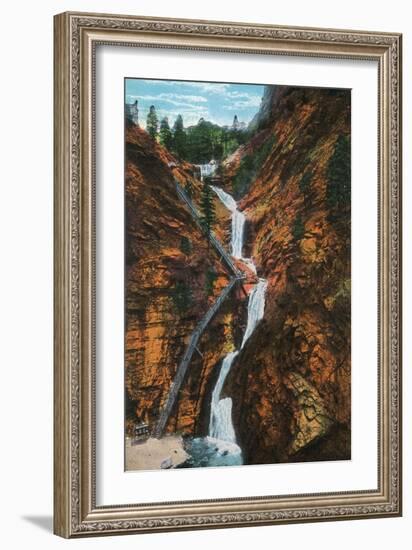 Colorado Springs, Colorado - South Cheyenne Canyon, Seven Falls View-Lantern Press-Framed Art Print