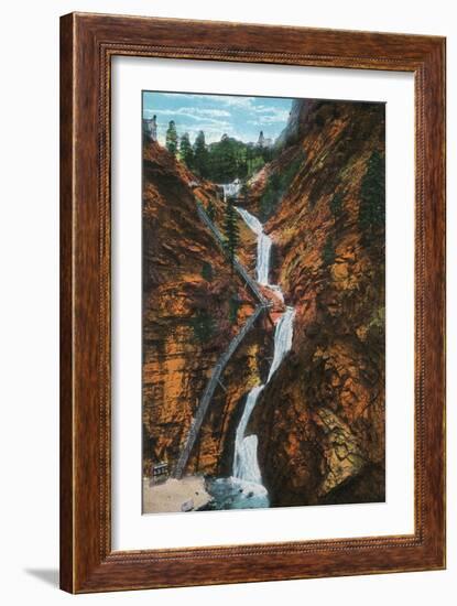 Colorado Springs, Colorado - South Cheyenne Canyon, Seven Falls View-Lantern Press-Framed Art Print