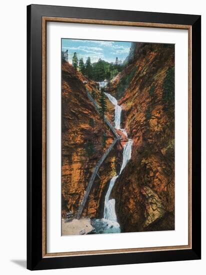 Colorado Springs, Colorado - South Cheyenne Canyon, Seven Falls View-Lantern Press-Framed Art Print