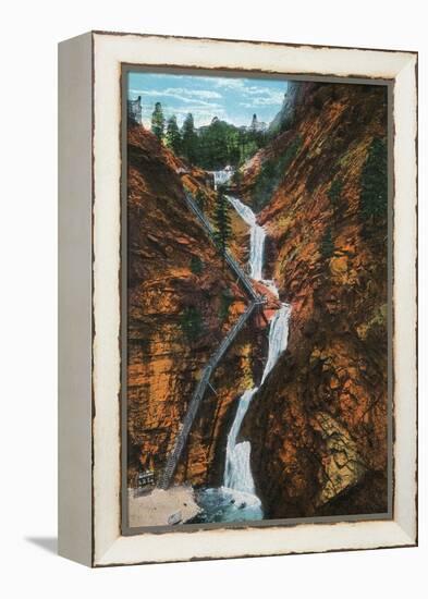 Colorado Springs, Colorado - South Cheyenne Canyon, Seven Falls View-Lantern Press-Framed Stretched Canvas