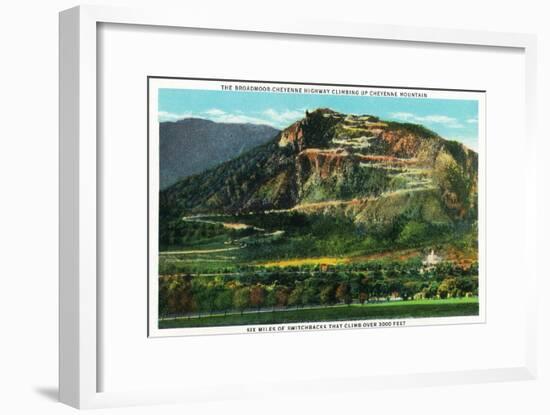 Colorado Springs, Colorado, View of Cheyenne Mountain and the Switchbacks-Lantern Press-Framed Art Print