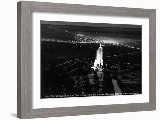 Colorado Springs, Colorado - Will Rogers Shrine of the Sun on Cheyenne Mt at Night-Lantern Press-Framed Art Print