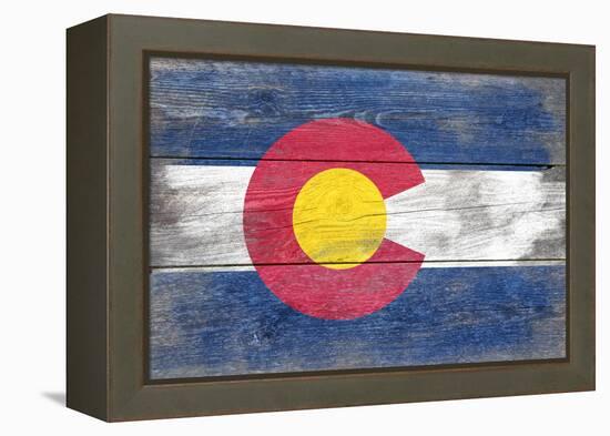 Colorado State Flag - Barnwood Painting (Image Only)-Lantern Press-Framed Stretched Canvas