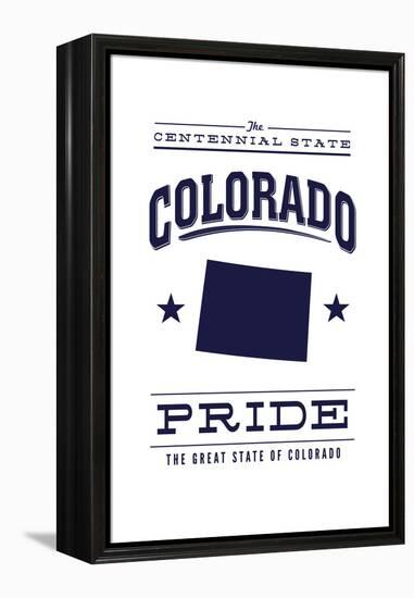 Colorado State Pride - Blue on White-Lantern Press-Framed Stretched Canvas