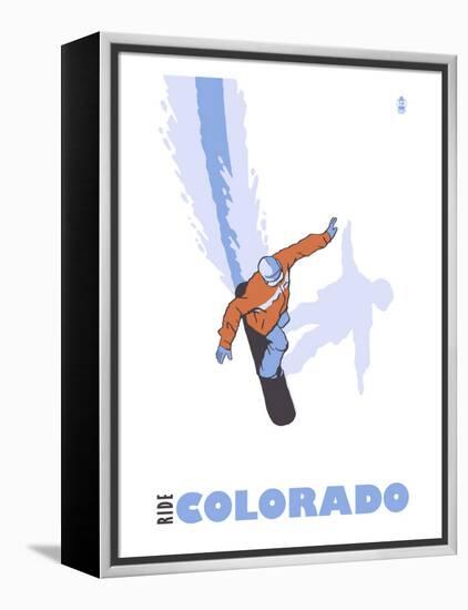 Colorado, Stylized Snowboarder-Lantern Press-Framed Stretched Canvas