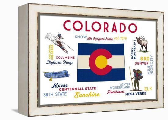 Colorado - Typography and Icons-Lantern Press-Framed Stretched Canvas