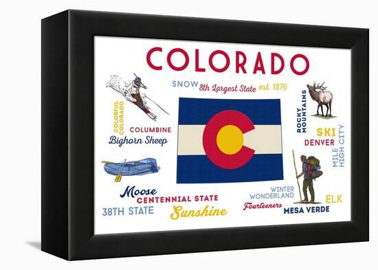 Colorado - Typography and Icons-Lantern Press-Framed Stretched Canvas
