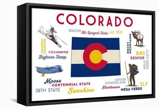 Colorado - Typography and Icons-Lantern Press-Framed Stretched Canvas