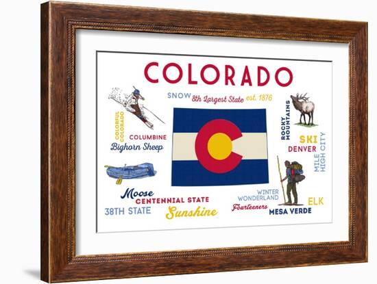 Colorado - Typography and Icons-Lantern Press-Framed Art Print