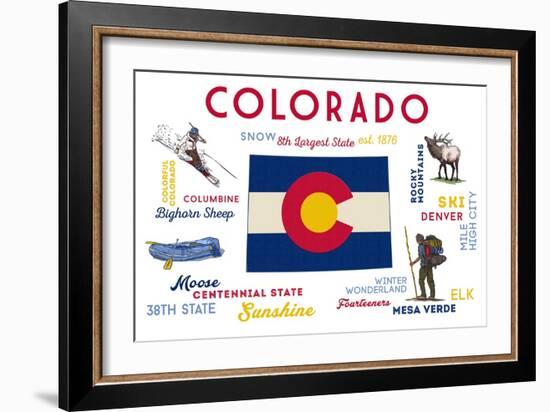 Colorado - Typography and Icons-Lantern Press-Framed Art Print