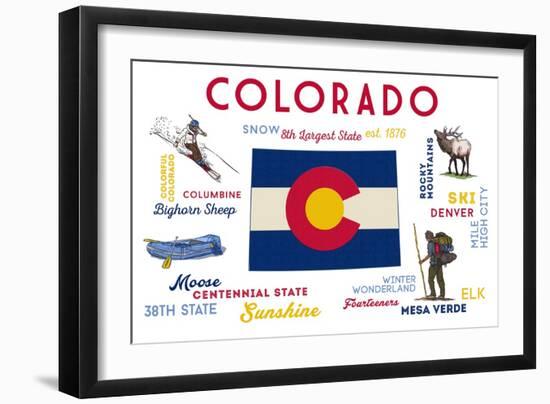 Colorado - Typography and Icons-Lantern Press-Framed Art Print