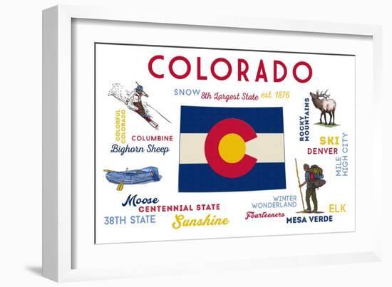 Colorado - Typography and Icons-Lantern Press-Framed Art Print