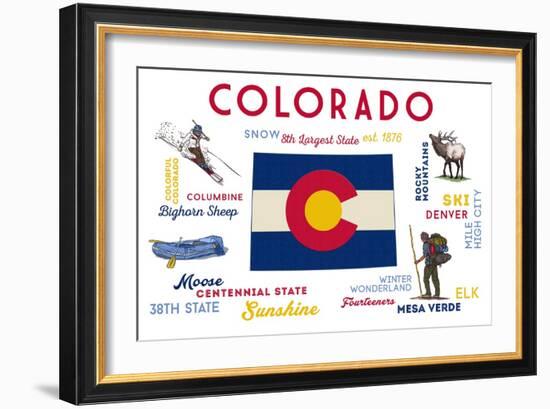 Colorado - Typography and Icons-Lantern Press-Framed Art Print